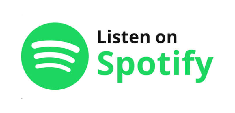 Spotify logo with the text Listen on Spotify in black and green, perfect for tuning into your favorite podcast.