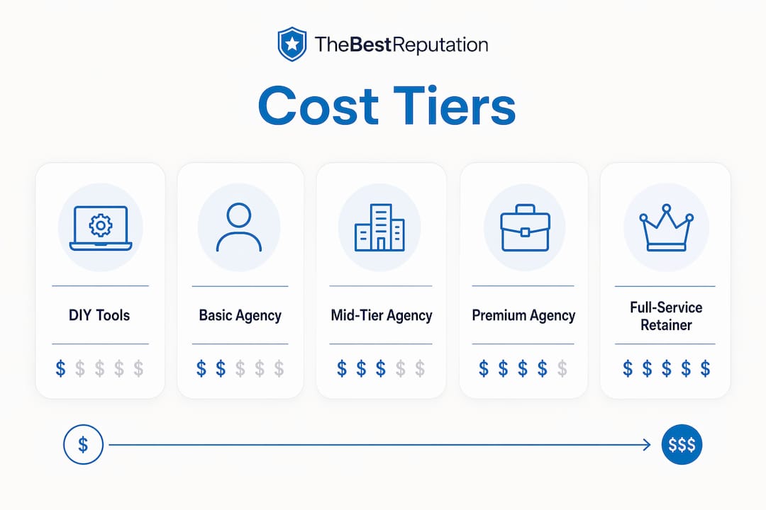 Infographic illustrating reputation management cost tiers