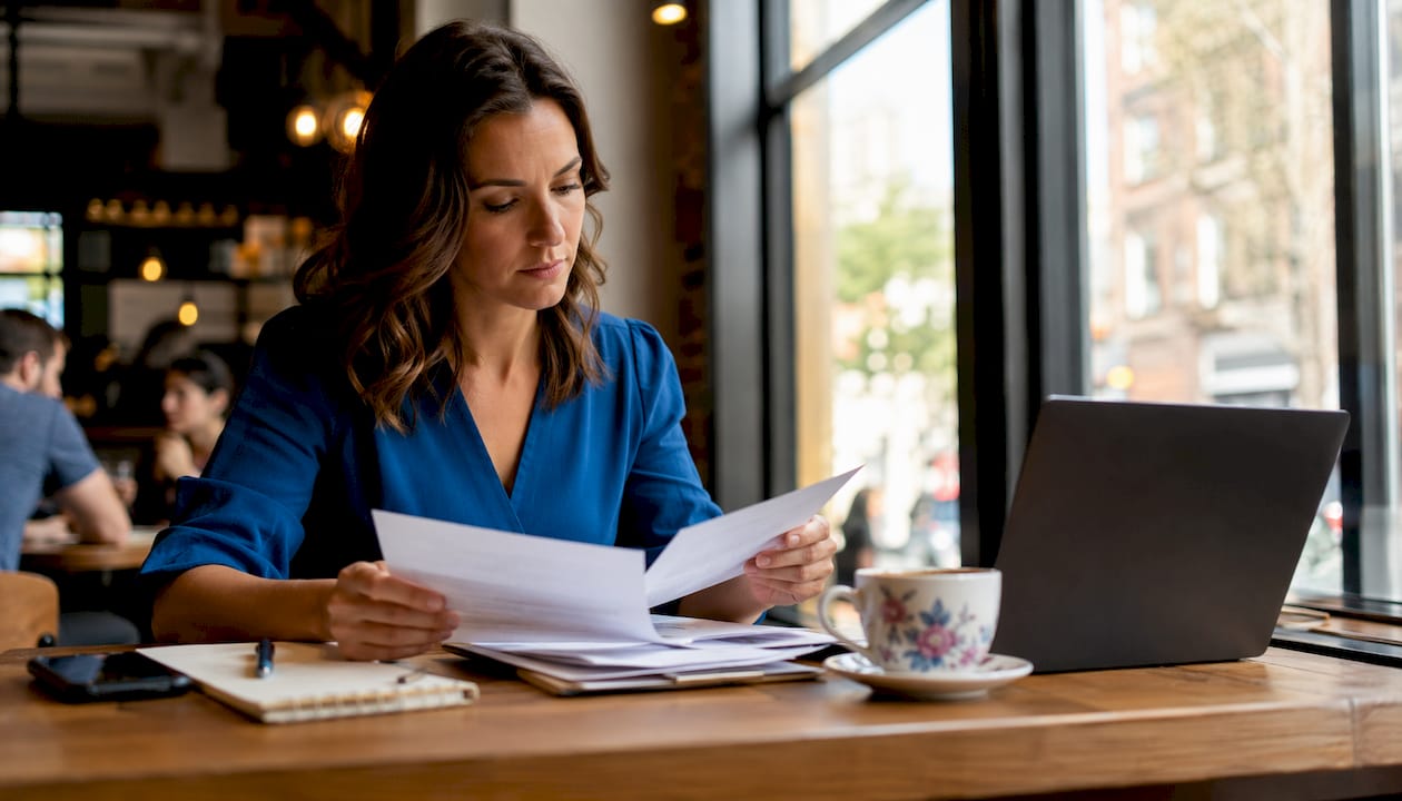 Professional conducting online reputation audit at desk