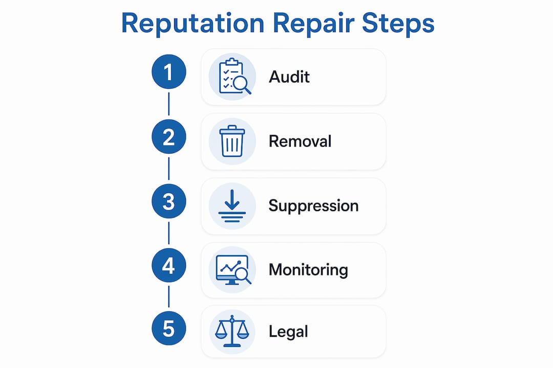 Infographic showing reputation repair process steps